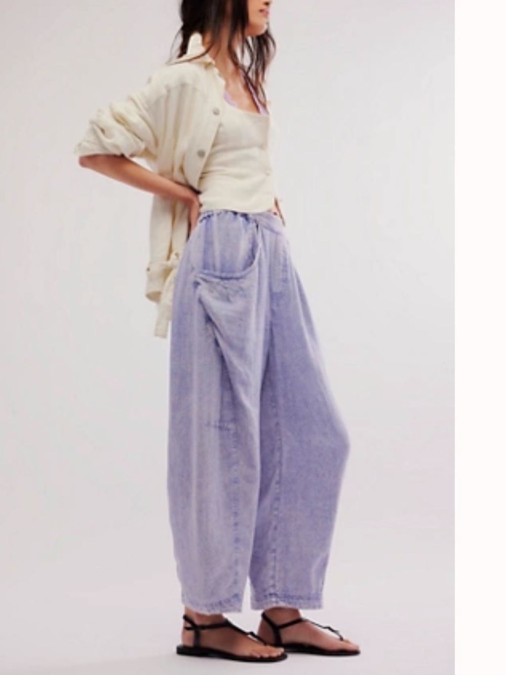NWT Free People High-Road Pull On Barrel Pant in Chambray Sky Sold Out Online